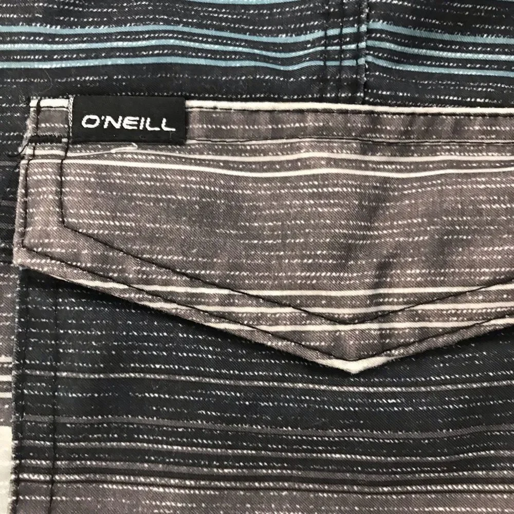 O’Neill Men's Size 32 Hybrid Board Shorts Blue Gray Stripe Tie Waist Surf‎ Beach